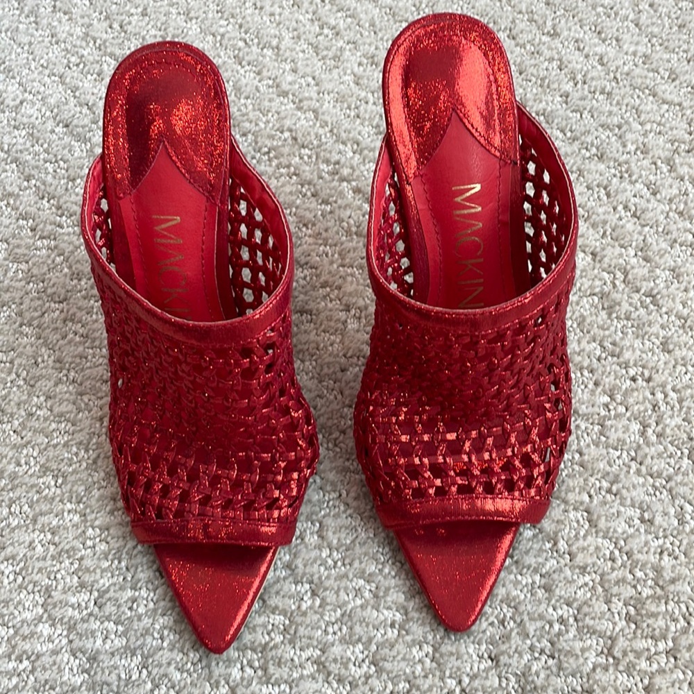 Shimmer Red Woven Pointed Toe Heel